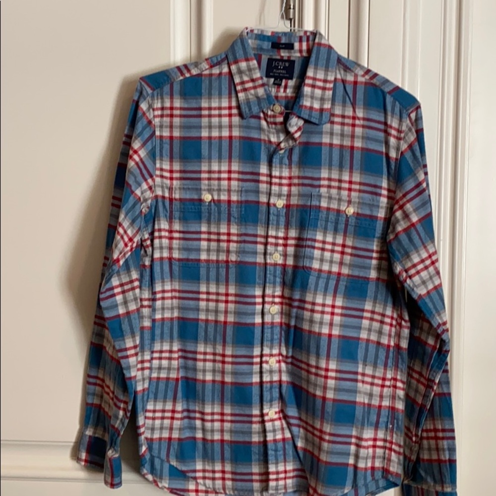 J. Crew  light blue and red button down